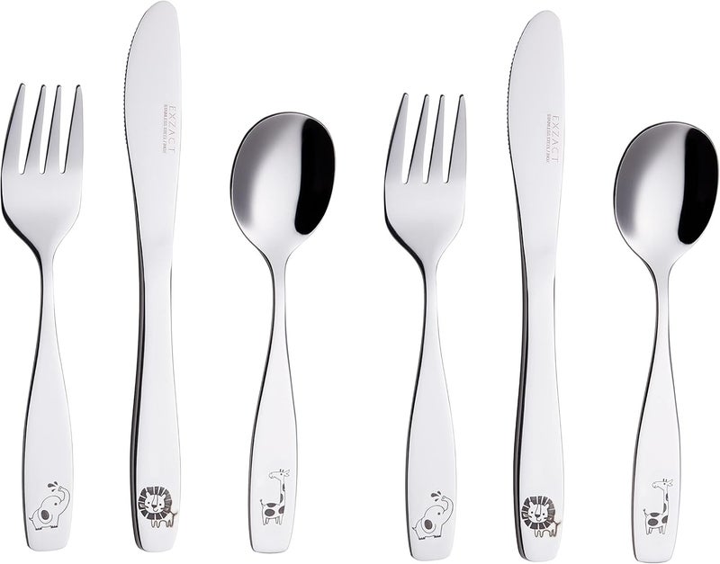 Exzact Kids Flatware 6pcs Toddler Utensils Children Silverware 18/10 Stainless Steel - Dishwasher Safe, 2 Years + (Safari) - Image 1
